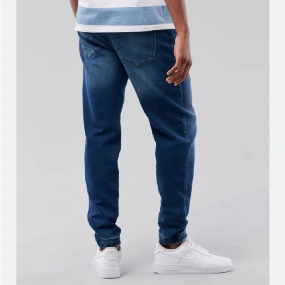 Hollister Men's Denim Jogger Pants Blue Jeans Drawstring Cuffed Size S